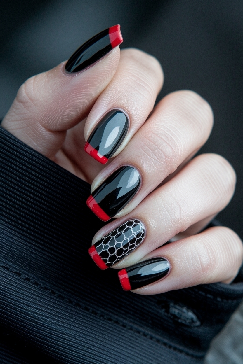 Stylish Black Nails with Red Bottoms for a Chic Look outfit idea