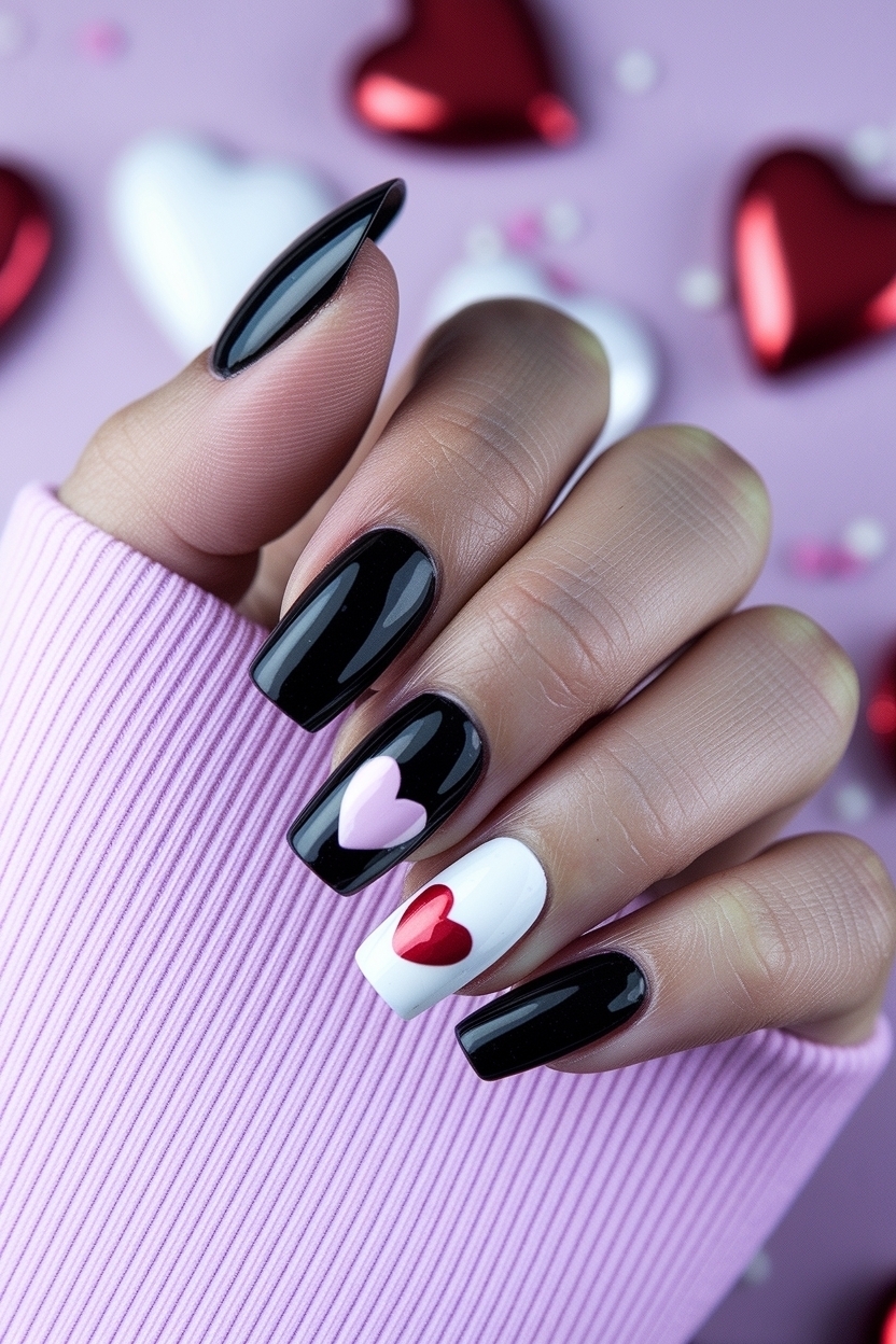 Elegant Black Valentines Day Nails Acrylic Styles outfit idea