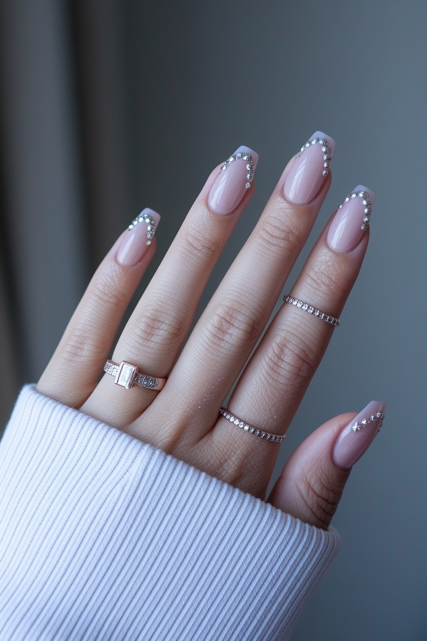 Blinged Out French Tip Nails: Sparkle Meets Sophistication outfit idea