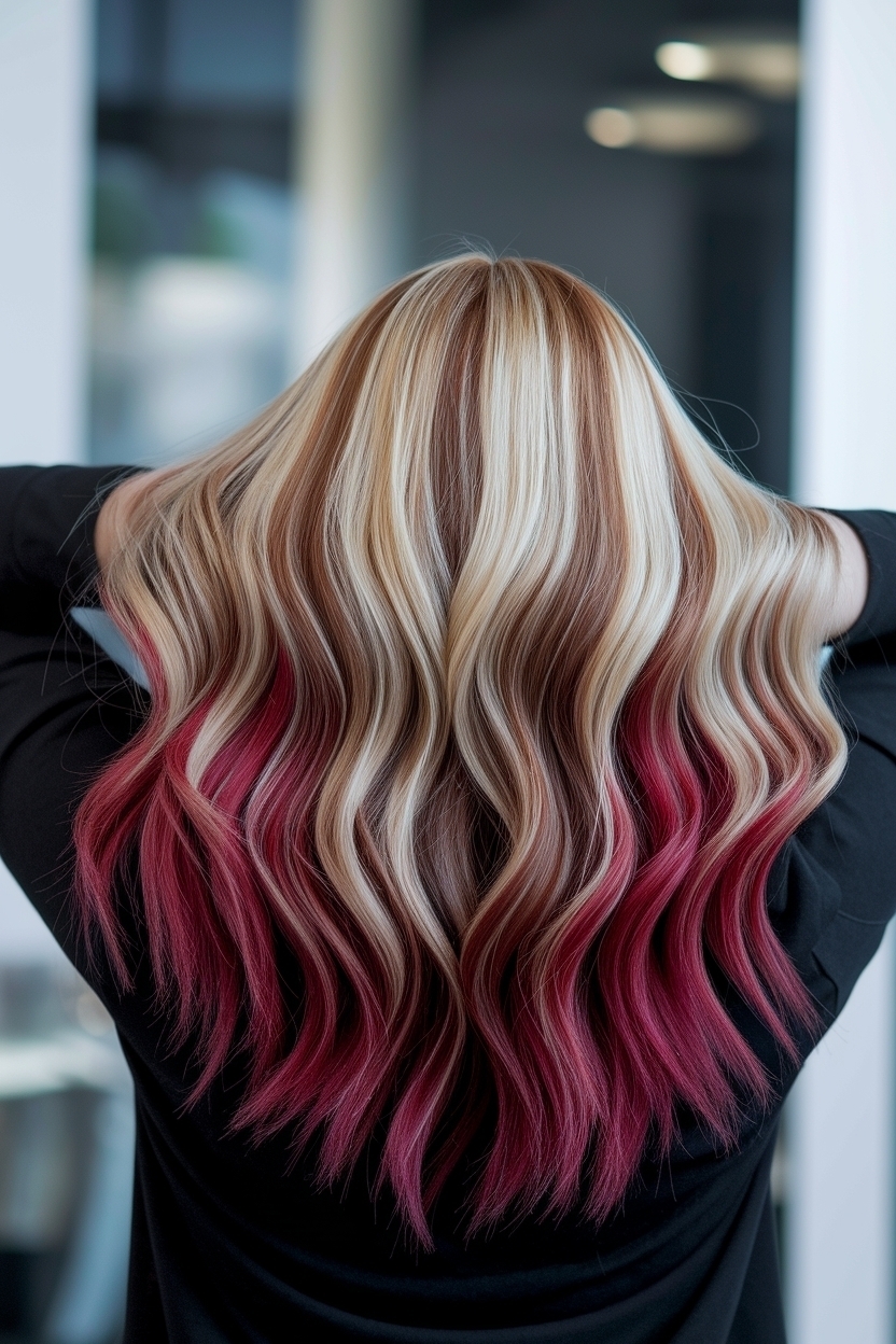 Blonde and Red Highlights on Brown Hair: A Bold Statement outfit idea