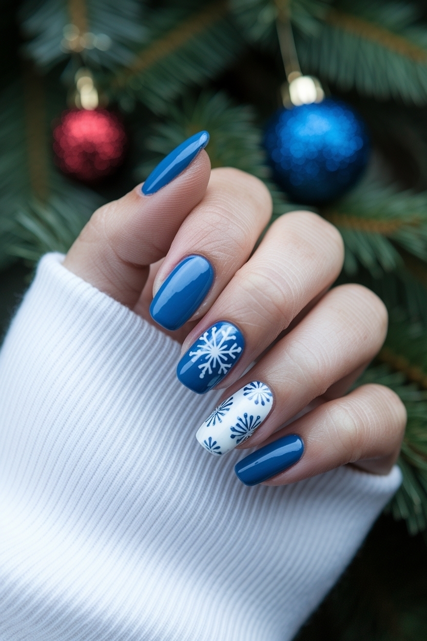 Blue and White Christmas Nails: Cool Holiday Inspiration outfit idea