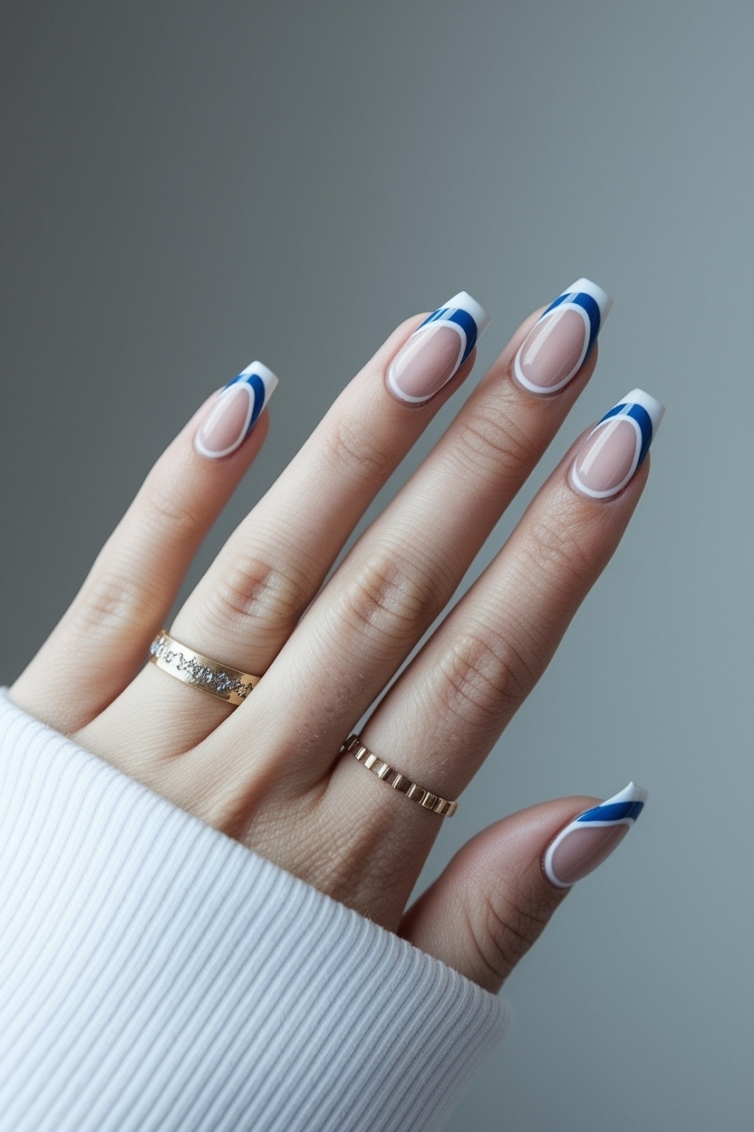 Blue and White French Tip Nails: A Refreshing Twist outfit idea