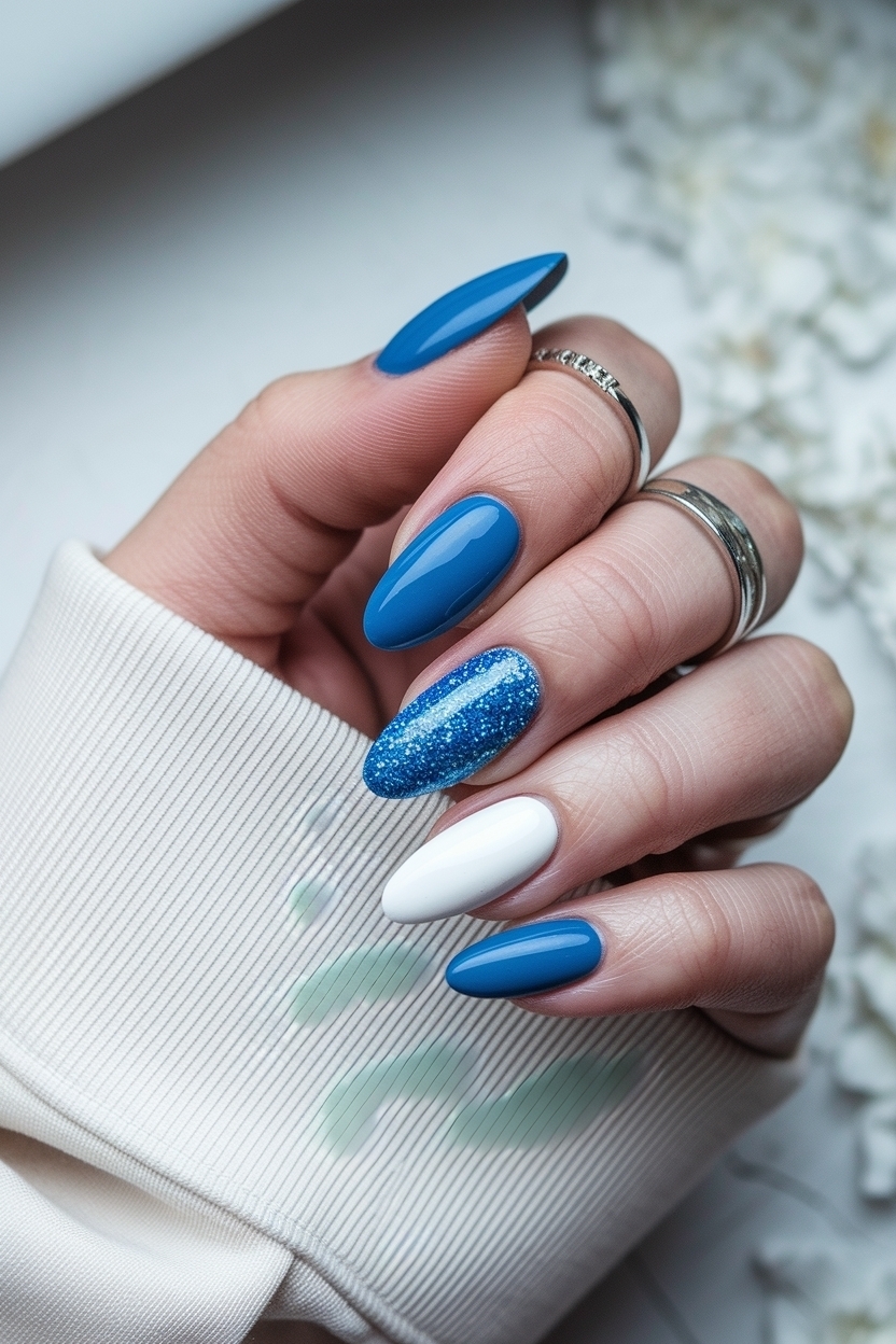 Trendy Blue and White Nail Ideas for Summer outfit idea