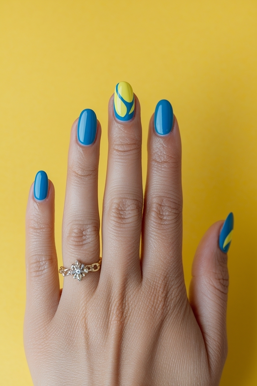 Blue and Yellow Nails Designs for a Bright Twist outfit idea
