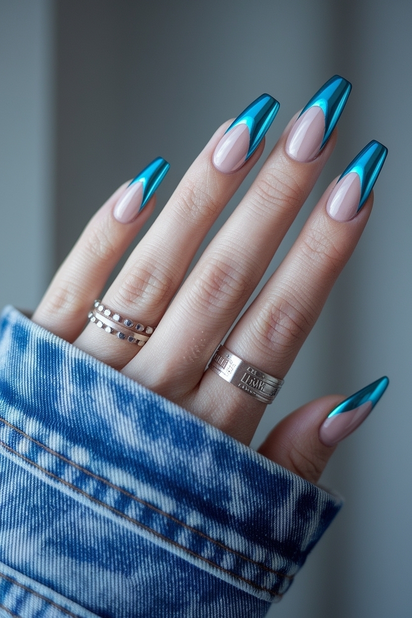 Trendy Blue Chrome French Tip Nails You’ll Love outfit idea
