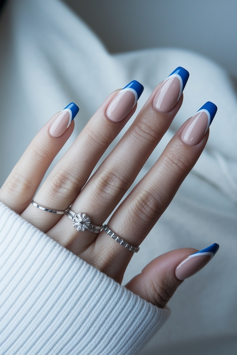 Elegant Choices for Blue French Tip Nails Almond Shape outfit idea