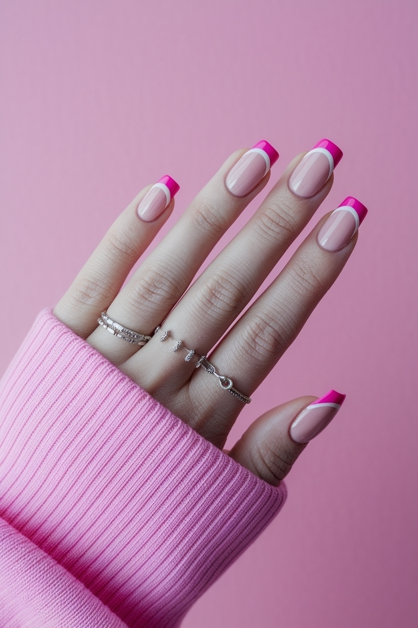 How to Style Bright Pink French Tip Nails outfit idea