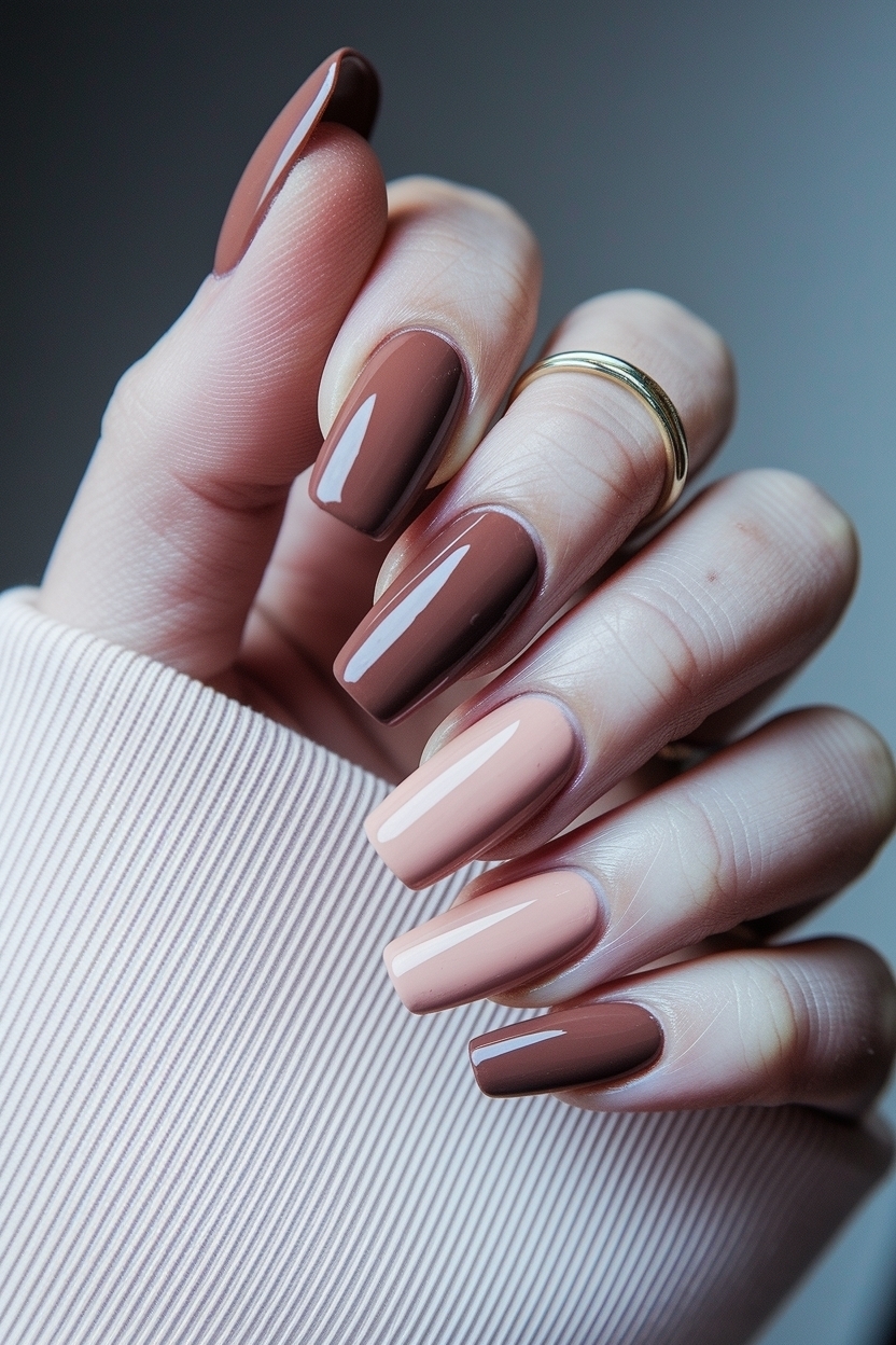 Brown and Nude Acrylic Nails for a Chic Style outfit idea