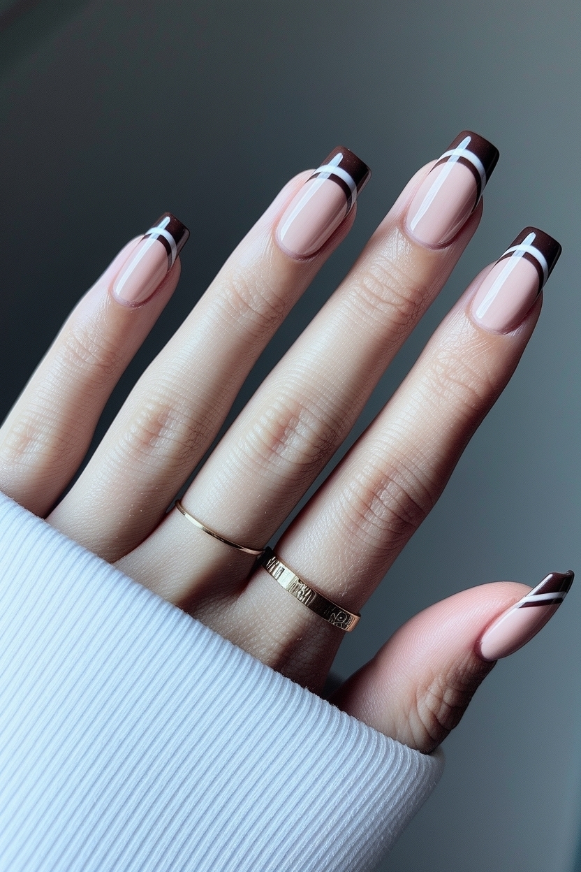 Brown French Tip Nails Square Design: Earthy and Elegant outfit idea