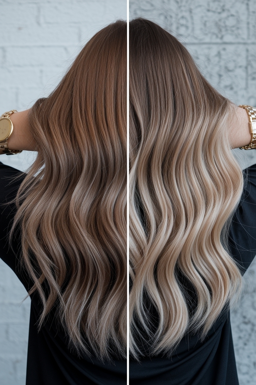 Brown Hair to Blonde Before and After Transformation outfit idea