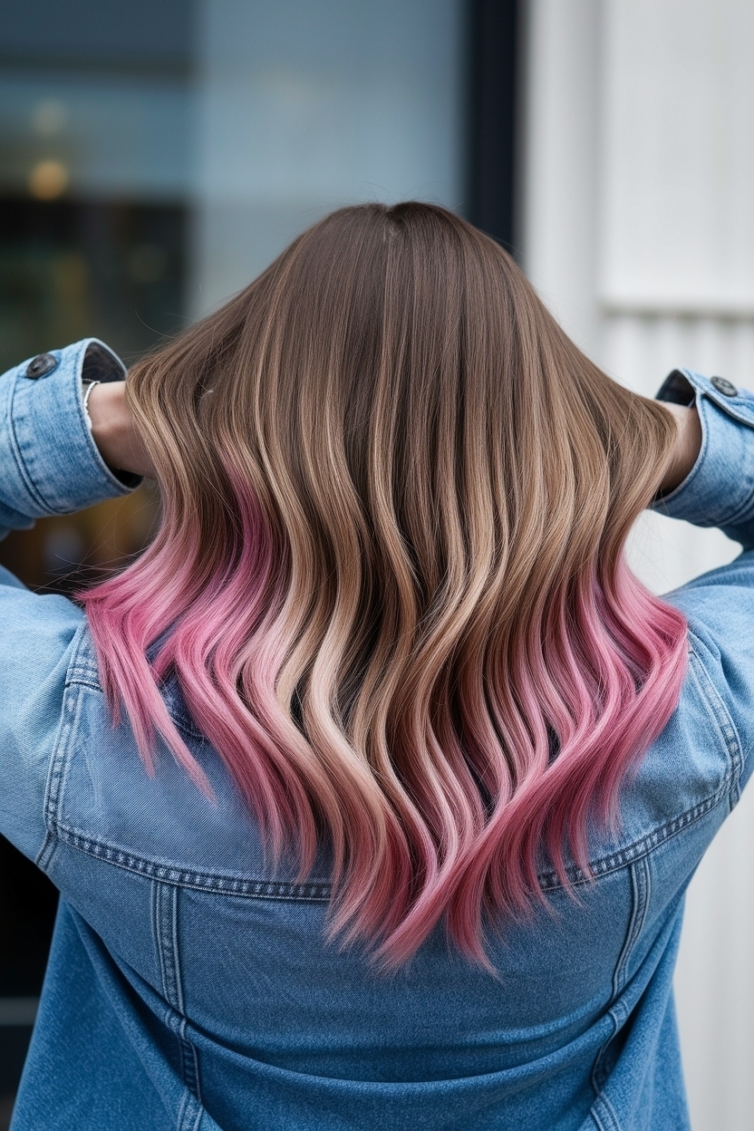 Trending Brown Hair with Blonde and Pink Highlights outfit idea