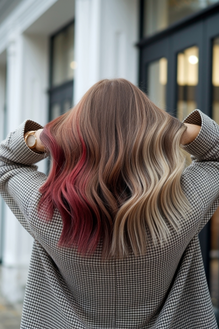 Brown Hair with Red and Blonde Highlights Styles outfit idea