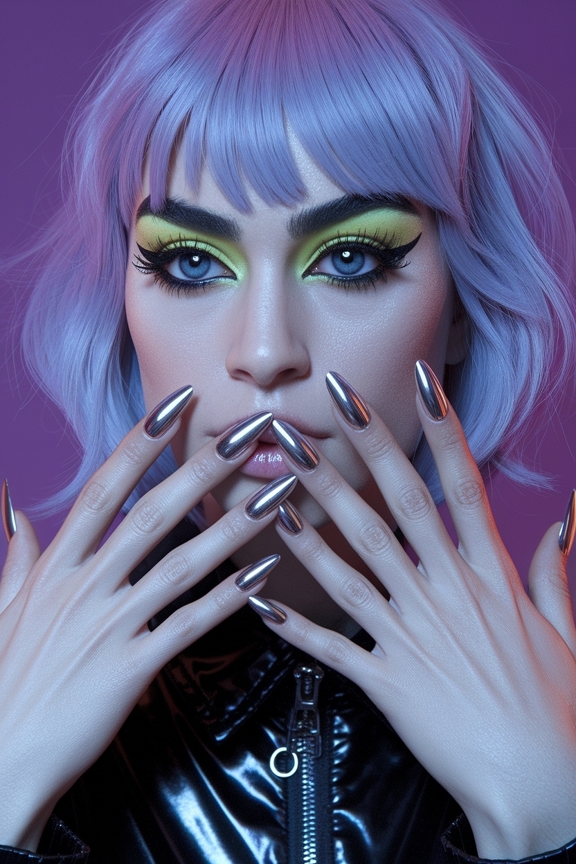 Stunning Cat Eye and Chrome Nails for a Captivating Design outfit idea