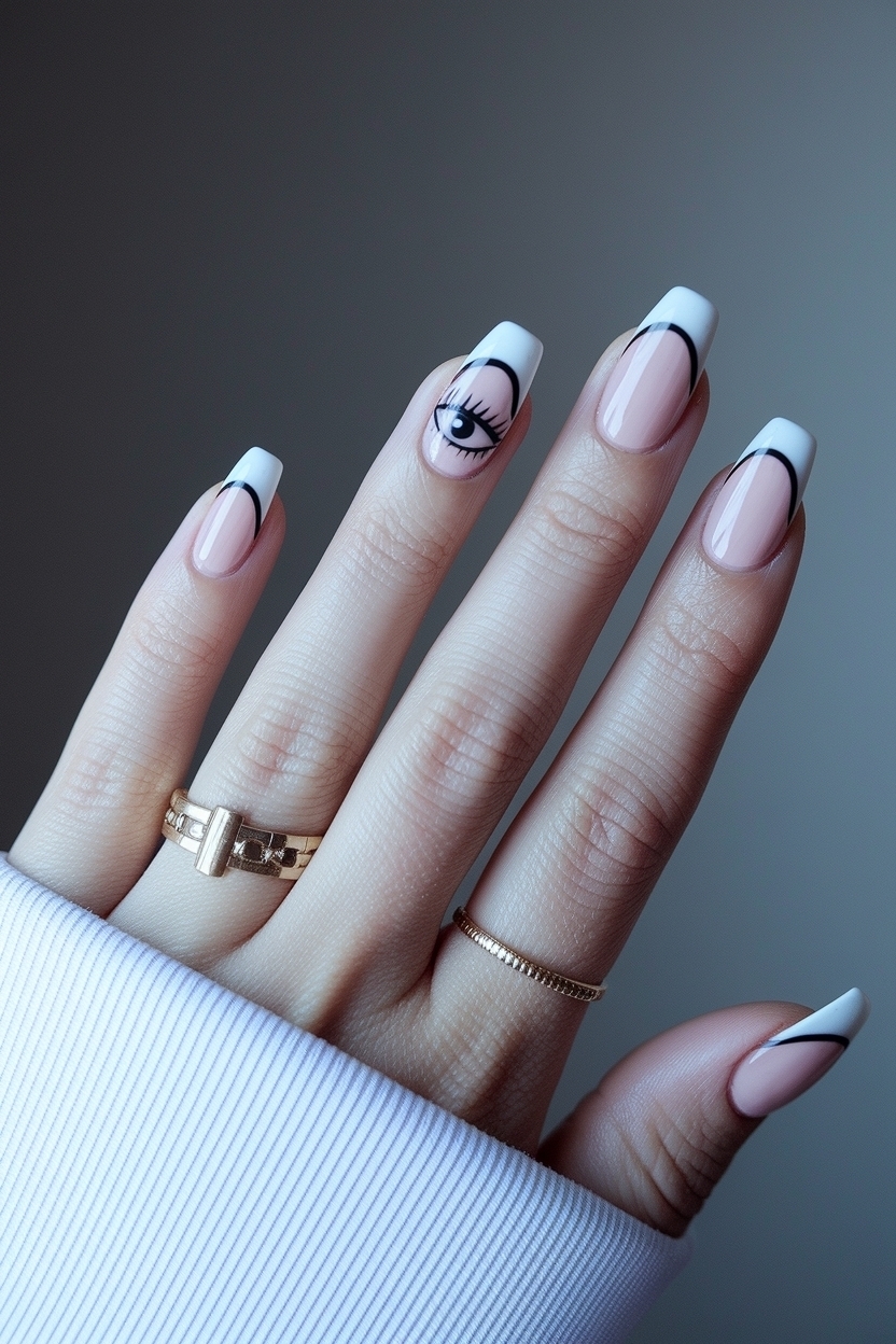 Cat Eye French Tip Nails: Perfect for Any Occasion outfit idea