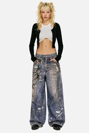 Concert Outfit 3D Digital Printed Chain Straight Jeans