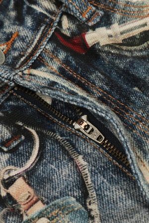 Concert Outfit 3D Digital Printed Chain Straight Jeans