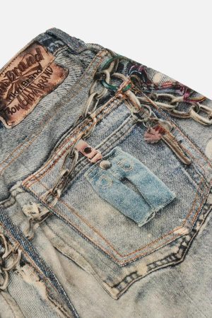 Concert Outfit 3D Digital Printed Chain Straight Jeans