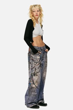 Concert Outfit 3D Digital Printed Chain Straight Jeans