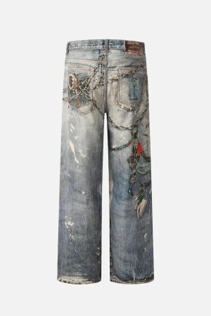 Concert Outfit 3D Digital Printed Chain Straight Jeans