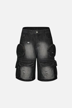 Concert Outfit 3D Multi Pocket Washed Jorts