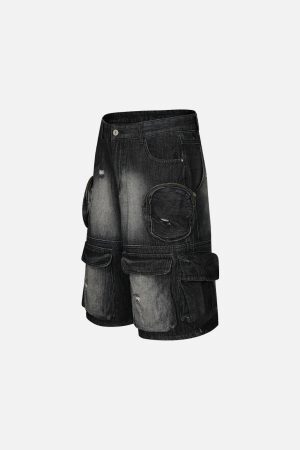 Concert Outfit 3D Multi Pocket Washed Jorts