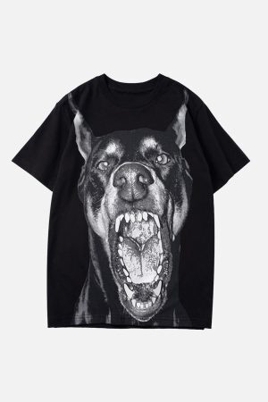 Concert Outfit 3D Printed Doberman Dog Head Hip Hop T-Shirt