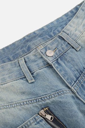 Concert Outfit 3D Zip Up Pocket Straight-Leg Jeans