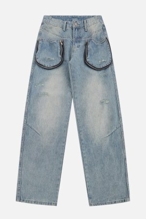 Concert Outfit 3D Zip Up Pocket Straight-Leg Jeans