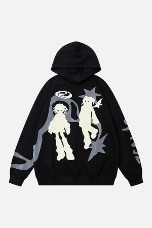 Concert Outfit Abstract Angel Print Pullover Hoodie