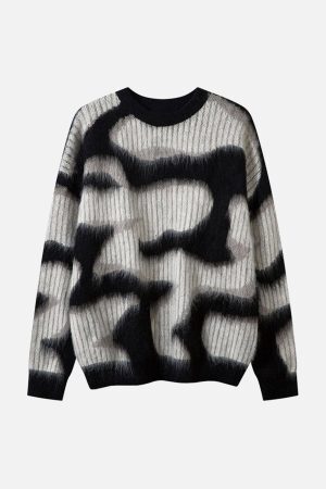 Concert Outfit Abstract Mohair Crew Neck Sweater
