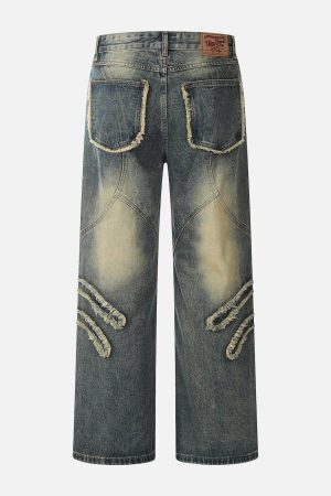 Concert Outfit Abstract Pattern Raw Edge Patchwork Jeans