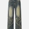 Concert Outfit Abstract Pattern Raw Edge Patchwork Jeans