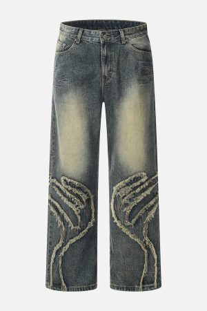 Concert Outfit Abstract Pattern Raw Edge Patchwork Jeans