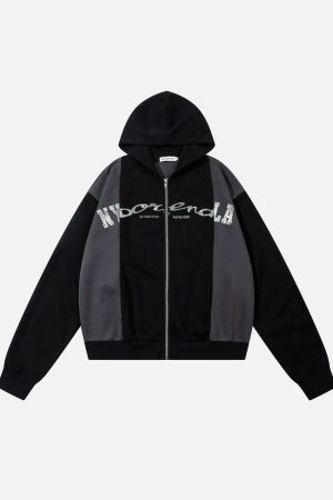 Concert Outfit Academic Style Assembled Color Blocking Hoodie