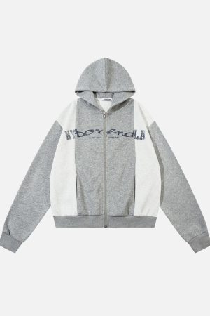 Concert Outfit Academic Style Assembled Color Blocking Hoodie