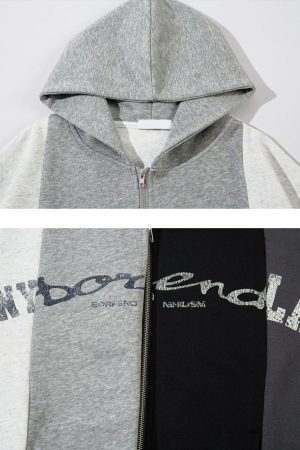 Concert Outfit Academic Style Assembled Color Blocking Hoodie