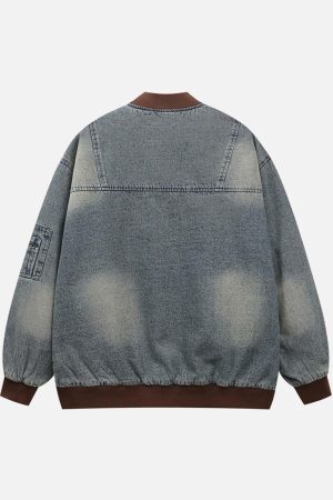 Concert Outfit Alphabet Patch Embroidered Quilted Denim Bomber Jacket