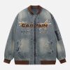 Concert Outfit Alphabet Patch Embroidered Quilted Denim Bomber Jacket