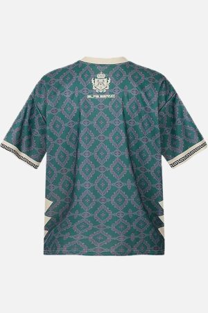 Concert Outfit Always Strive Green Patterned Jersey V-Neck T-Shirt