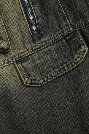 Concert Outfit American Distressed Retro Multi-Pocket Workwear Washed Jeans