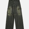 Concert Outfit American Distressed Retro Multi-Pocket Workwear Washed Jeans