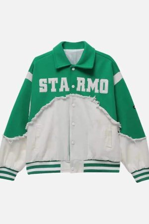 Concert Outfit American High Street Denim Fabric Splicing Baseball Jacket