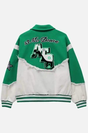 Concert Outfit American High Street Denim Fabric Splicing Baseball Jacket