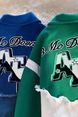 Concert Outfit American High Street Denim Fabric Splicing Baseball Jacket