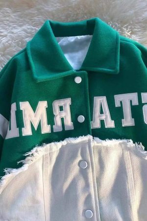 Concert Outfit American High Street Denim Fabric Splicing Baseball Jacket