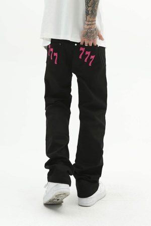 Concert Outfit American High Street Digital Embroidered Jeans