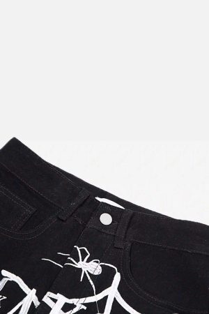 Concert Outfit American High Street Embroidered Spider Jeans