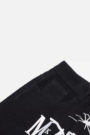 Concert Outfit American High Street Embroidered Spider Jeans