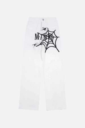 Concert Outfit American High Street Embroidered Spider Jeans