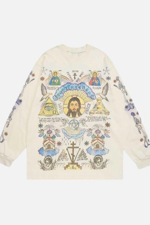 Concert Outfit American High Street Graffiti Long Sleeve T-Shirt